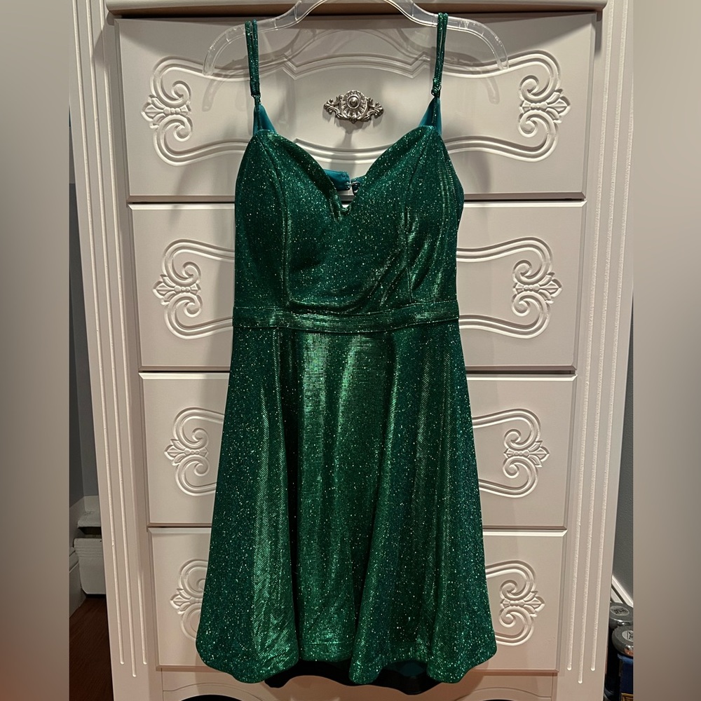 Green Sparkly Open Back Dress